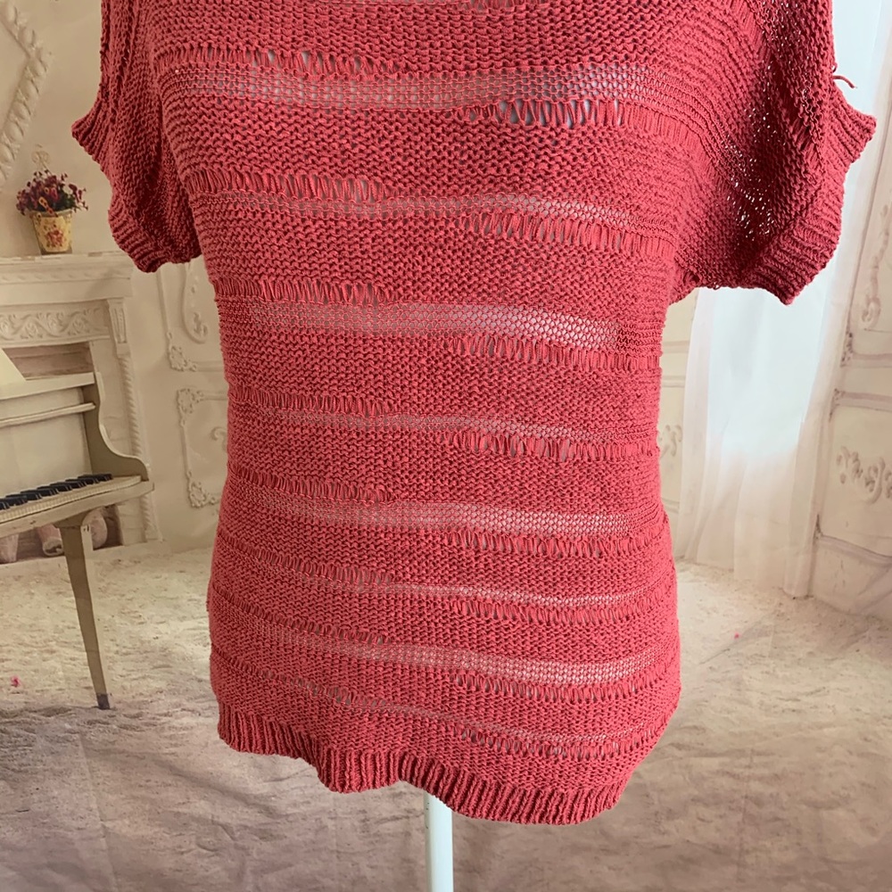 NEW Loft Burgundy Knit striped Sweater - Picture 3 of 6